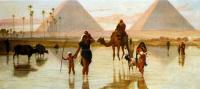 Frederick Goodall - Arabs Crossing A Flooded Field By The Pyramids